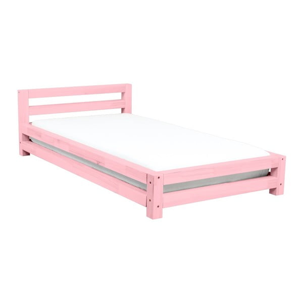 Růžová jednolůžková postel z smrkového dřeva Benlemi Single, 120 x 200 cm