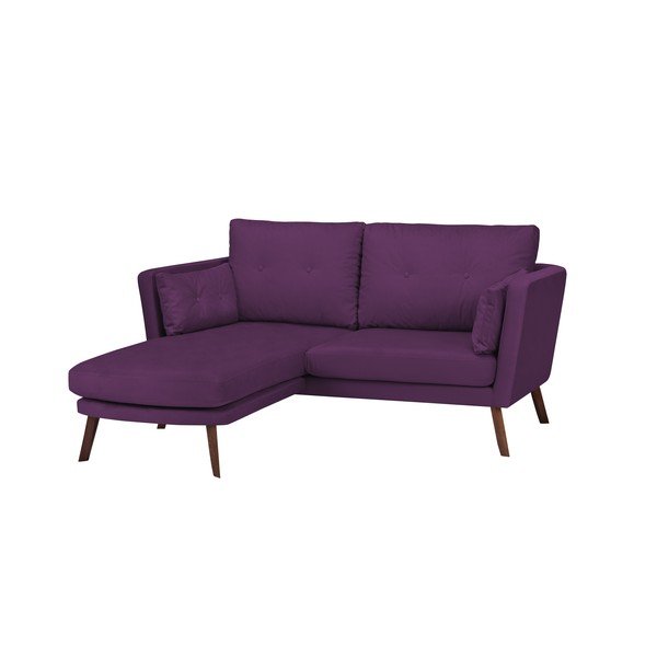 Tmavě fialová třímístná pohovka Mazzini Sofas Elena, s lenoškou na levém rohu-image-3