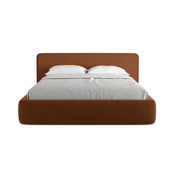 Terrakottapunane polsterdatud kaheinimesevoodi koos voodipõhja ja panipaigaga 160x200cm Kiana - Makamii-image-4