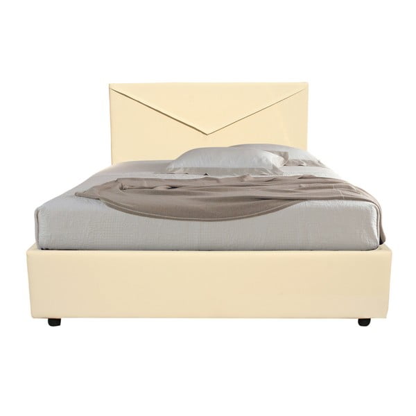 Béžová jednolůžková postel s úložným prostorem a potahem z koženky 13Casa Mina, 120 x 190 cm