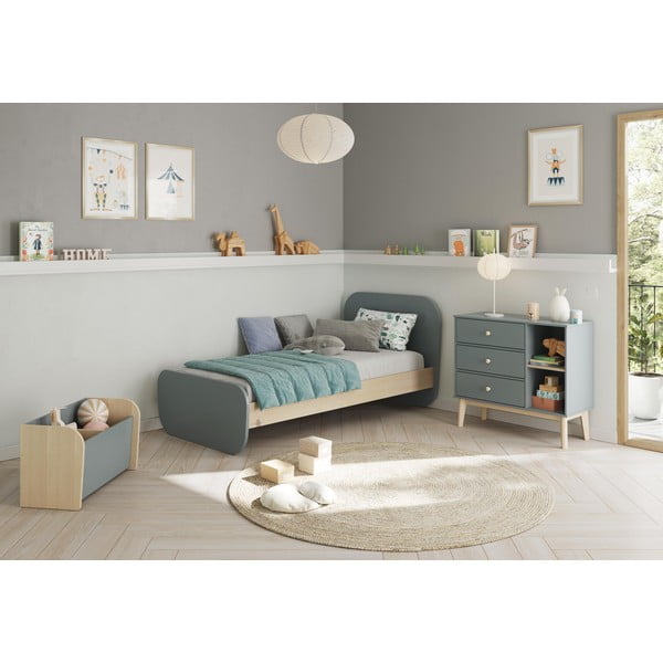 Hallikasroheline männipuidust lastevoodi koos voodipõhjaga 90x190 cm Esteban – Marckeric-image-1