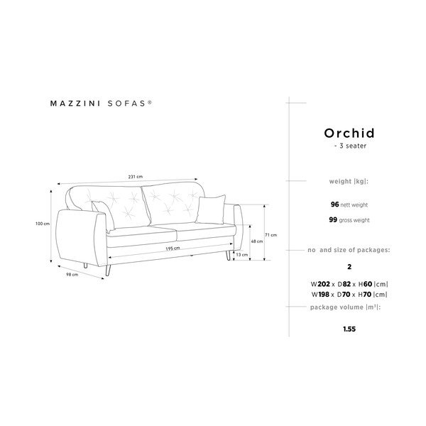 Tmavě šedá rozkládací třímístná pohovka s úložným prostorem Mazzini Sofas Orchid-image-2