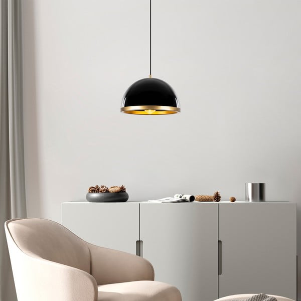 Must-kuldne rippvalgusti metallist varjuga ø 30 cm Ferenci - Opviq lights-image-1