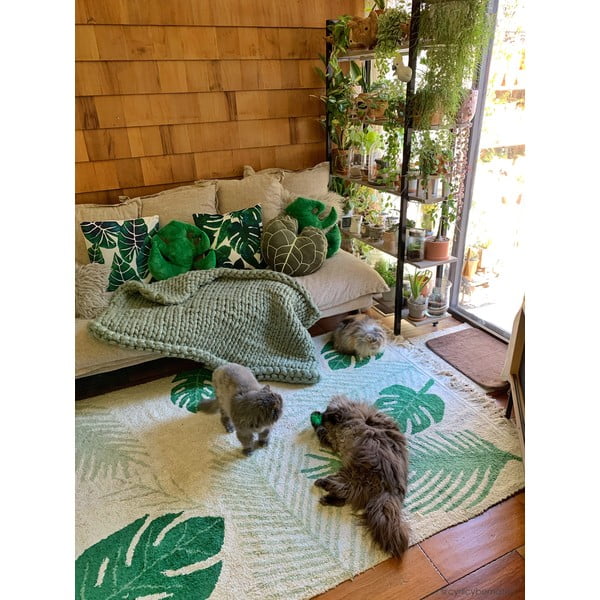 Roheline-kreem pestav käsitsi kootud puuvillane laste vaip 140x200 cm Tropical Green - Lorena Canals-image-1