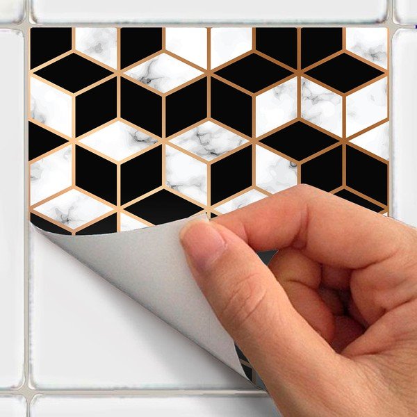 Sada 24 samolepek na zeď Ambiance Black and Gold Marble, 10 x 10 cm-image-1