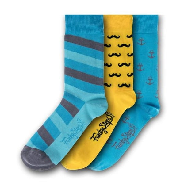 Sada 3 párů ponožek Funky Steps Blue, velikost 39 – 45