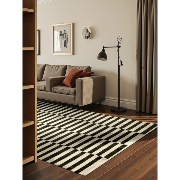 Must-valge kahepoolne käsitsi kootud villane vaip 200x300 cm Donna - Hanse Home-image-1