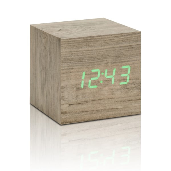 Rohelise LED-ekraaniga helepruun äratuskell Cube Click Clock Wooden Cube Click - Gingko