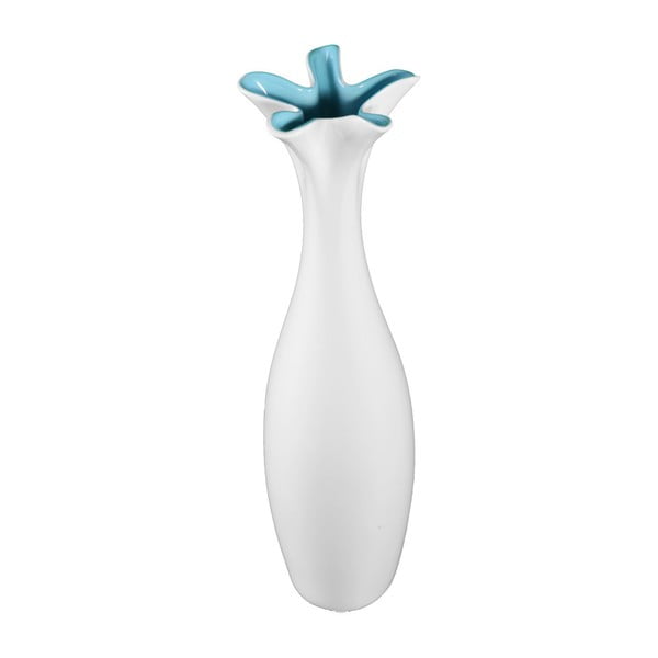 Bílá keramická váza s modrým detailem Mauro Ferretti Mica, výška 44,5 cm