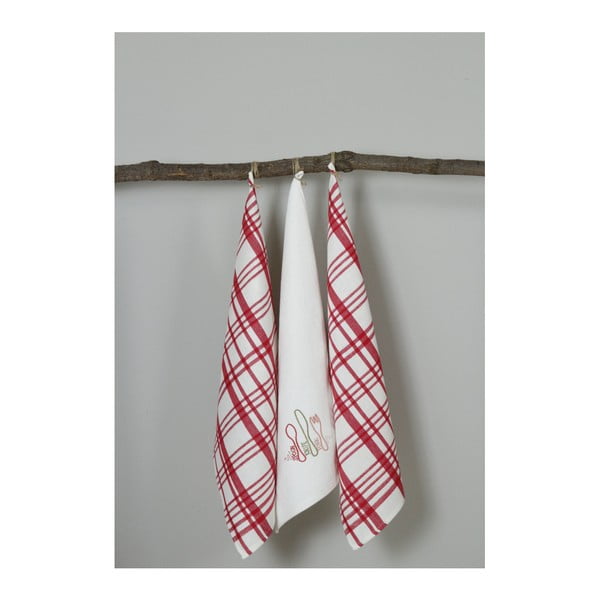 Sada 3 červeno-bílých kuchyňských utěrek My Home Plus Fork, 50 x 70 cm