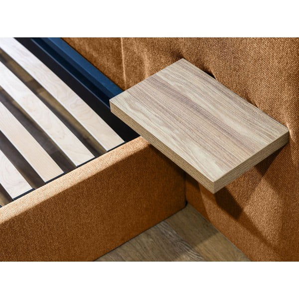 Kollane polsterdatud kaheinimese voodi, millel on riiulid 160x200 cm ja panipaik Blandine - Bobochic Paris-image-4