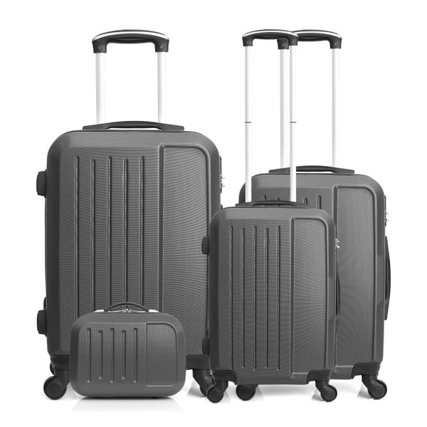 Sada 4 tmavě šedých cestovních kufrů na kolečkách Hero Family