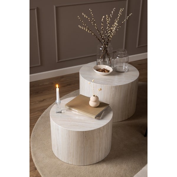 Beežid ümmargused kividekooriga diivanilauad 2 tk ø 58 cm Dice - Actona-image-1