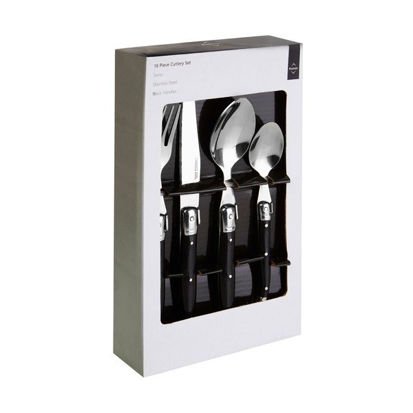 Mustad roostevabast terasest söögiriistad 16 tk Swiss – Premier Housewares-image-1