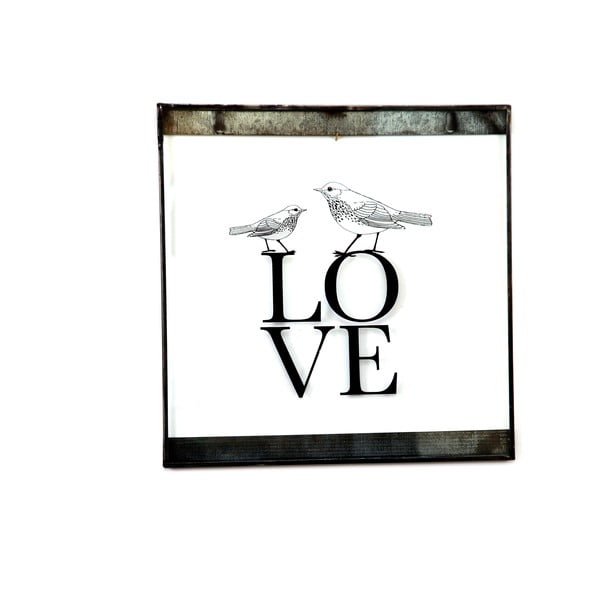 Skleněná tabulka s nápisem Love, 30x30 cm