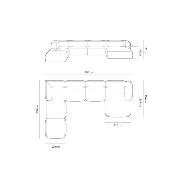 Hall bukleekangast modulaarne nurgadiivan (vasak nurk/"U") Martina - Micadoni Home-image-3