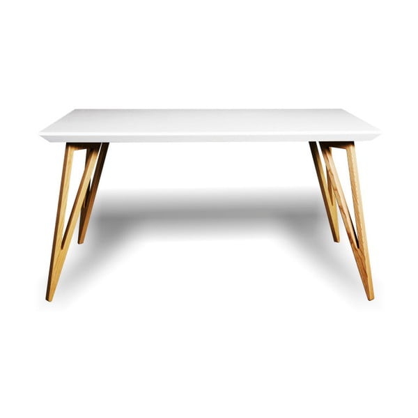 Jídelní stůl z masivního jasanového dřeva s bílou deskou Charlie Pommier Triangle, 180 x 80 cm