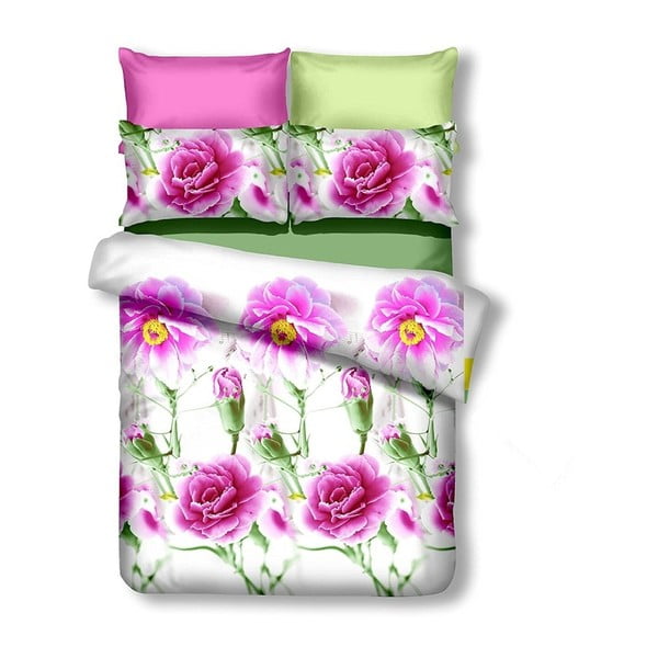 Roheline-roosa pikendatud kahekohaline voodipesu mikrokiust 220x200 cm Amanda - AmeliaHome