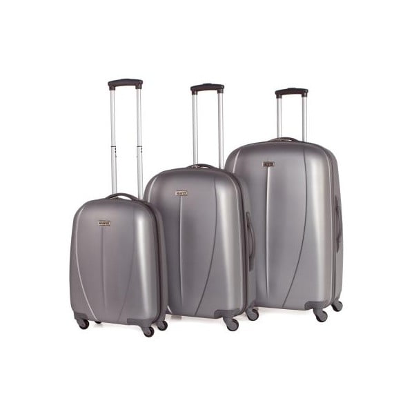 Sada 3 stříbrných cestovních kufrů Tempo