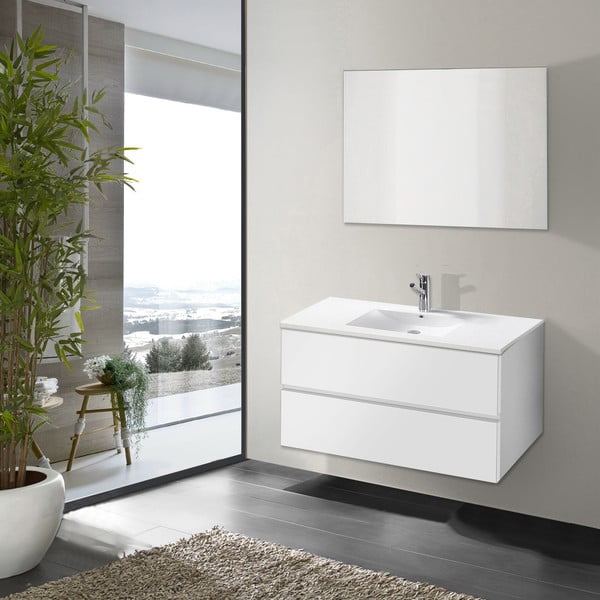 Koupelnová skříňka s umyvadlem a zrcadlem Flopy, odstín bílé, 80 cm