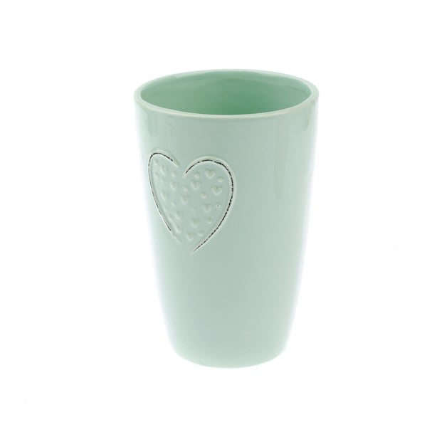 Světle zelená keramická váza Dakls Hearts Dots, výška 18,3 cm
