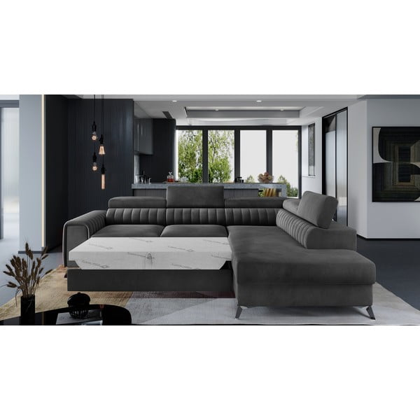 Tumehall sametist lahtikäiv/sahtliga nurgadiivan (parem nurk/L-kujuline) Laurence – ELTAP-image-2