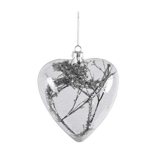 Vánoční skleněná ozdoba ve tvaru srdce s větvičkou Ego dekor, výška 14 cm