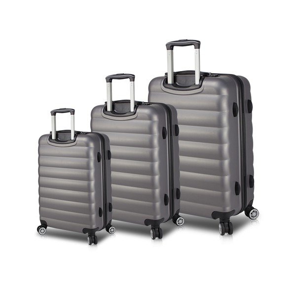 Sada 3 šedých cestovních kufrů na kolečkách s USB porty My Valice RESSO Travel Set