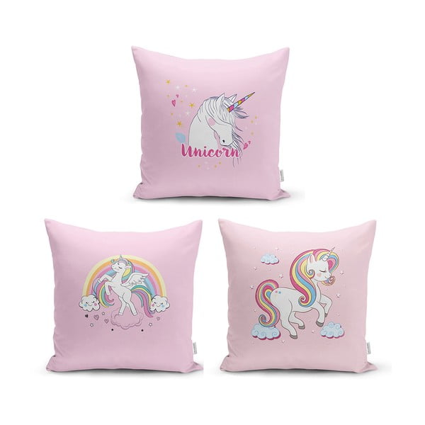 Sada 3 povlaků na polštáře Minimalist Cushion Covers Pink Unicorn, 45 x 45 cm