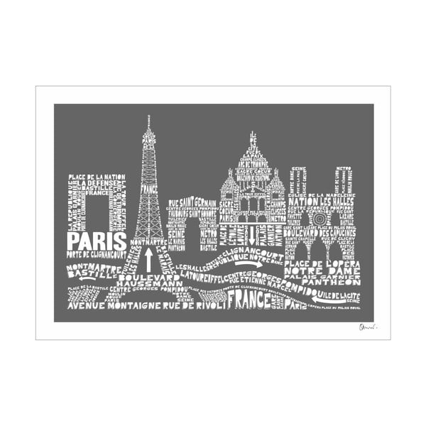 Plakát Paris Grey&White, 50x70 cm