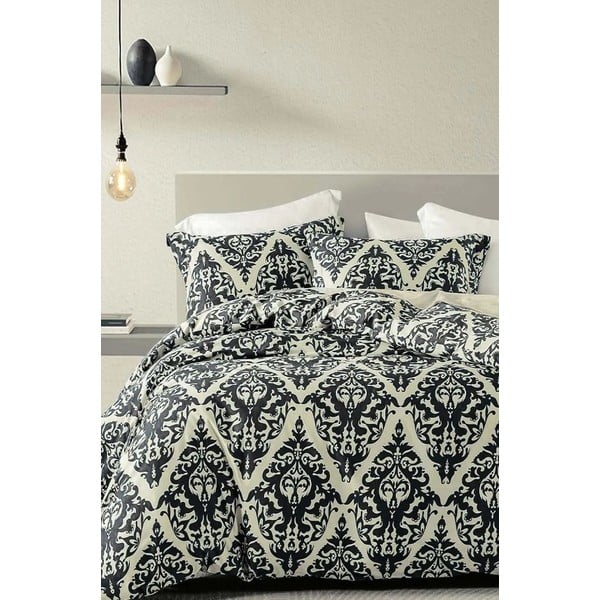 Must-beež Renforcé-puuvillast 4-osaline pikendatud voodipesu komplekt kaheinimesevoodile 200x220 cm Damask - Mila Home