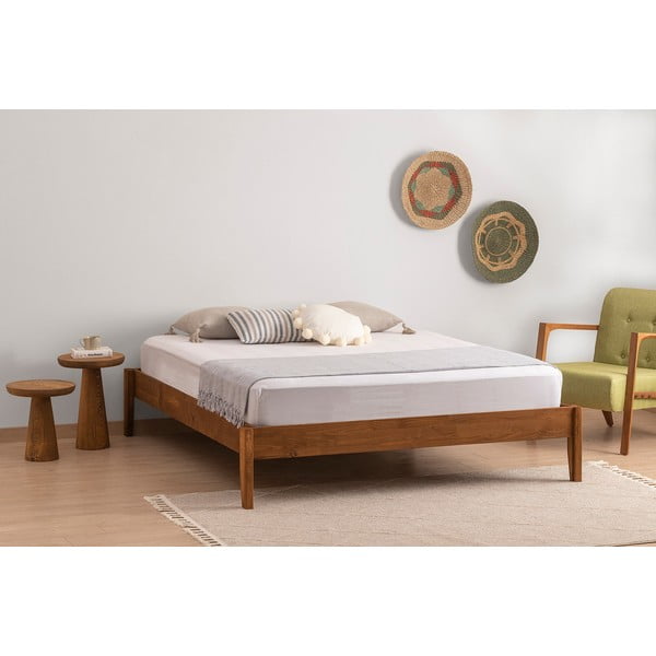 Tumepruuni-naturaalset värvi kuusepuidust kaheinimesevoodi 180x200 cm Galaksi - Kalune Design-image-1