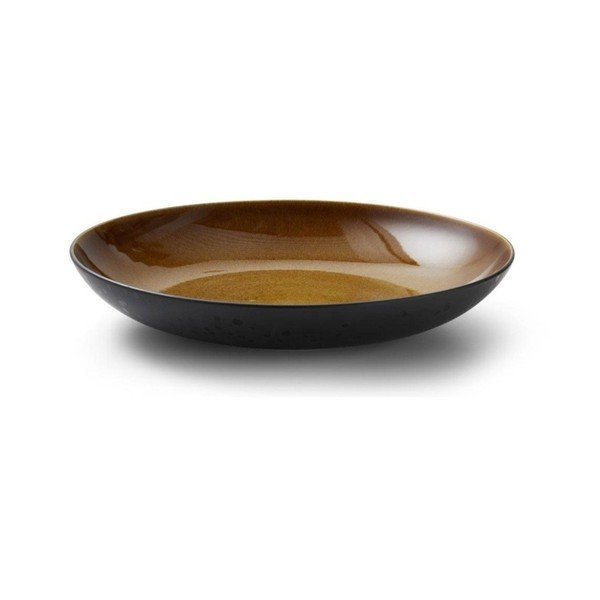 Černá kameninová servírovací mísa s vnitřní glazurou v okrové barvě Bitz Mensa, průměr 40 cm