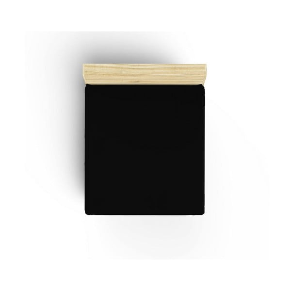 Černé neelastické bavlněné prostěradlo na jednolůžko Caresso, 90 x 190 cm