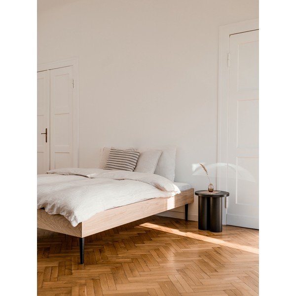 Kaheinimesevoodi puitlaastplaadist, tammepuust dekooriga, ilma peatsita ja liistudest raamiga, 180x200 cm, naturaalses värvitoonis Streiko - noo.ma-image-1