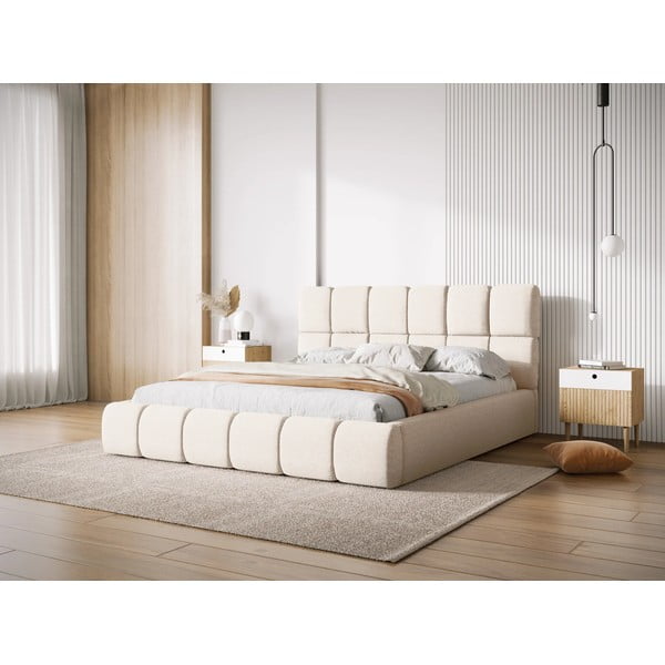 Kreem polsterdatud kaheinimesevoodi koos voodipõhja ja panipaigaga 180x200 cm Bellis – Micadoni Home-image-1