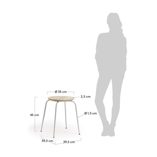 Valgete metallist jalgadega ja mangopuidust istmega taburet Nax - Kave Home-image-2