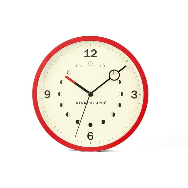 Červeno-bílé nástěnné hodiny s lunárním kalendářem Kikkerland Moon