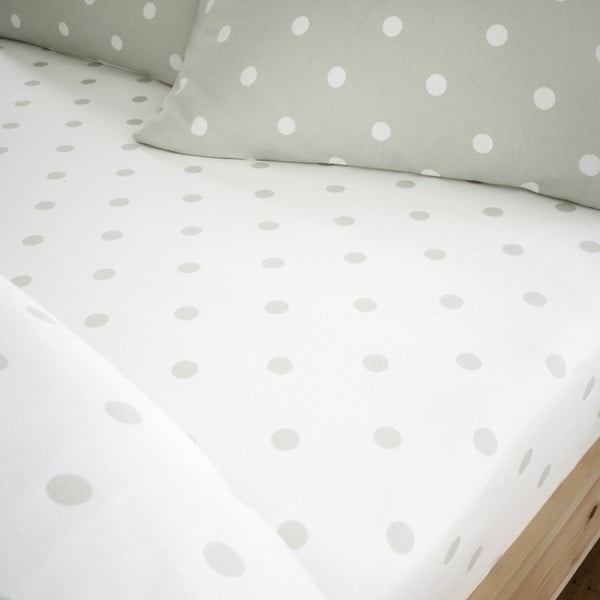 Valge/roheline flanell-lina 90x190 cm Polka Dot - Catherine Lansfield-image-1