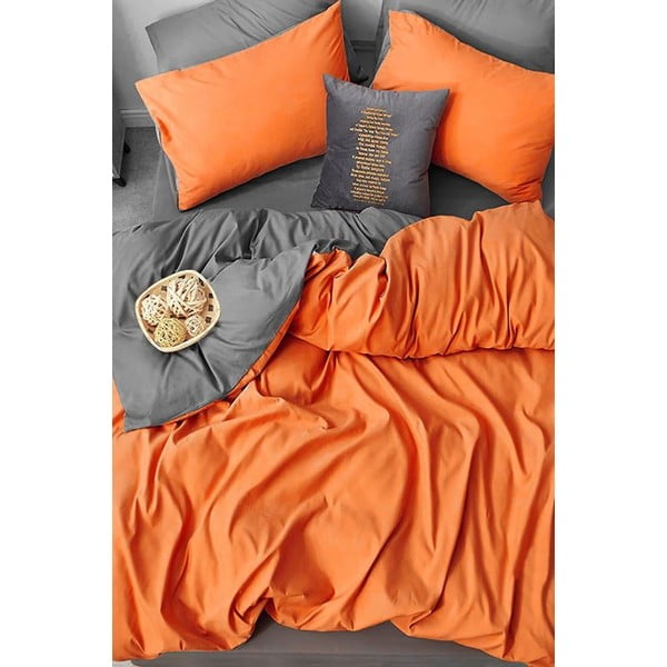 Oranž-hall pikendatud neljaosaline puuvillane voodipesu komplekt kaheinimesevoodile koos linaga 200x220 cm - Mila Home