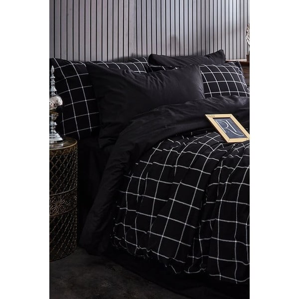 Must 4-osaline pikendatud voodipesu kaheinimesevoodile koos linaga 200x220 cm Geometric - Mila Home
