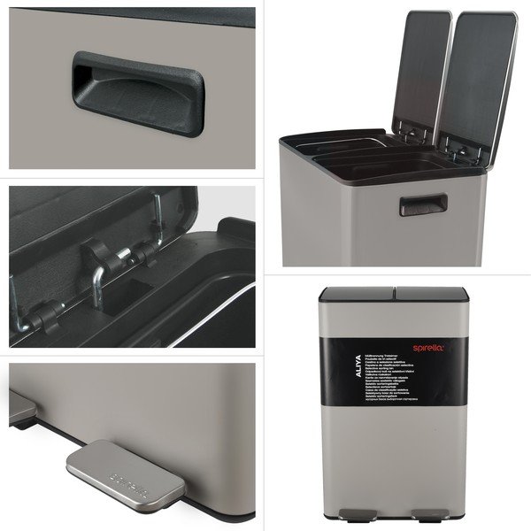 Hallikaspruun terasest prügikast 2x30 l sorteeritud jäätmete jaoks/pedaaliga Aliya - Spirella-image-4