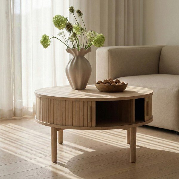 Ümmargune kohvilaud tammepuust heledas naturaalses värvitoonis, ø 85 cm Meta - Unique Furniture-image-1
