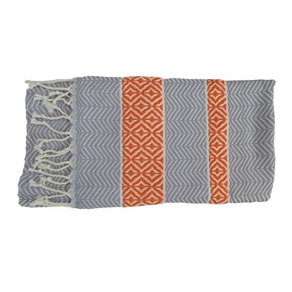 Oranžovo-šedá ručně tkaná osuška z prémiové bavlny Homemania Basak Hammam, 100 x 180 cm