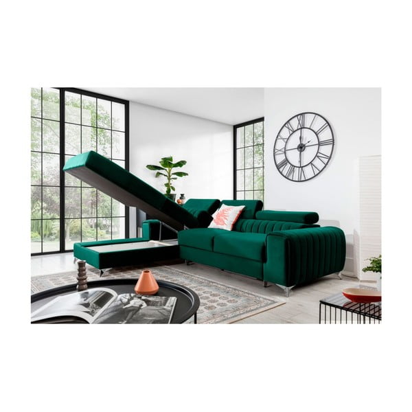 Roheline sametist lahtikäiv/sahtliga nurgadiivan (vasak nurk/lamamisosaga) Grayson – ELTAP-image-3