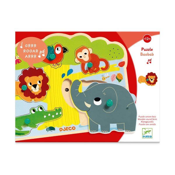 Puidust mosaiikpuzzle džungliloomade motiividega ja helidega - Djeco-image-2