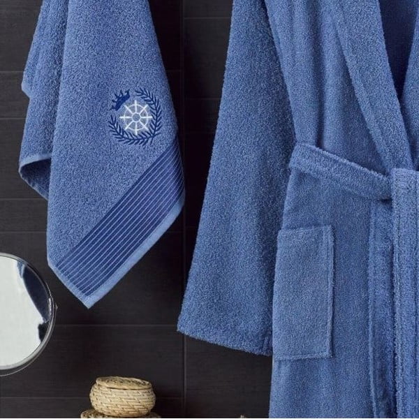 Sinine puuvillane hommikumantli ja käterätiku komplekt suurus S/M - Mila Home-image-1