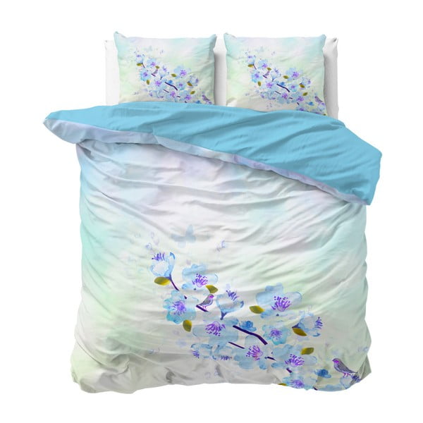 Modré bavlněné povlečení na dvoulůžko Sleeptime Sweet Flowers, 200 x 220 cm