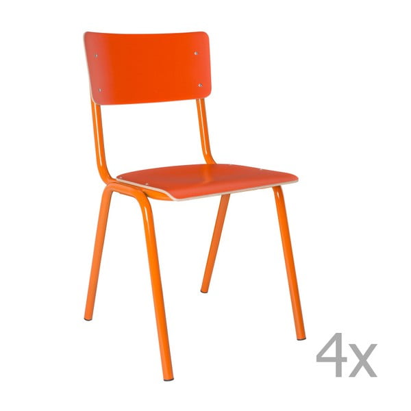 Sada 4 oranžových židlí Zuiver Back to School
