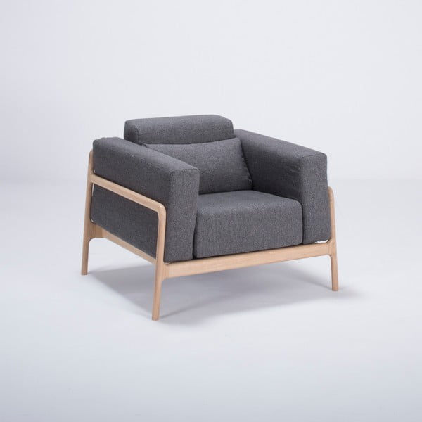 Tammepuidust tugitool tumehalli tekstiilist istmega Fawn - Gazzda-image-2